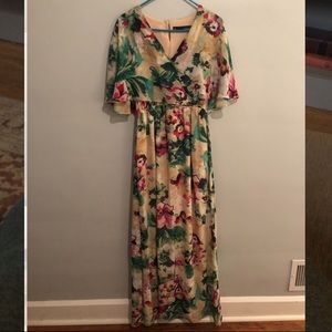 Floral caped maxi dress